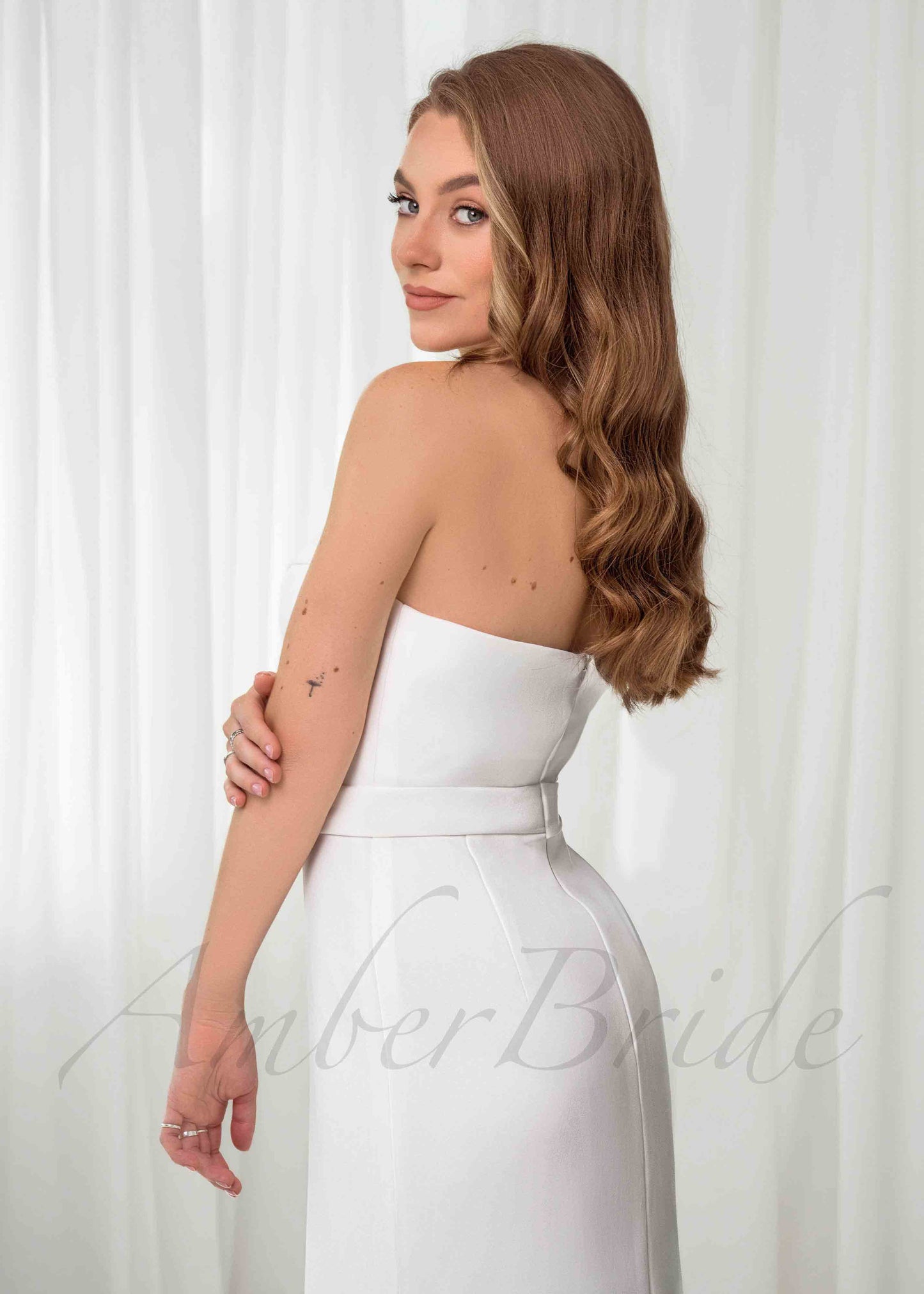 Elegant Strapless Satin Mermaid Wedding Dress with Low Back