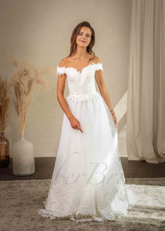 STOCK SELL-OUT: Rustic A Line Off Shoulder Wedding Dress