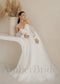 Boho A-Line Tulle Wedding Dress with Off Shoulder Long Puffy Lace Sleeves