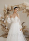 Boho A-Line Tulle Wedding Dress with Off Shoulder Long Puffy Lace Sleeves