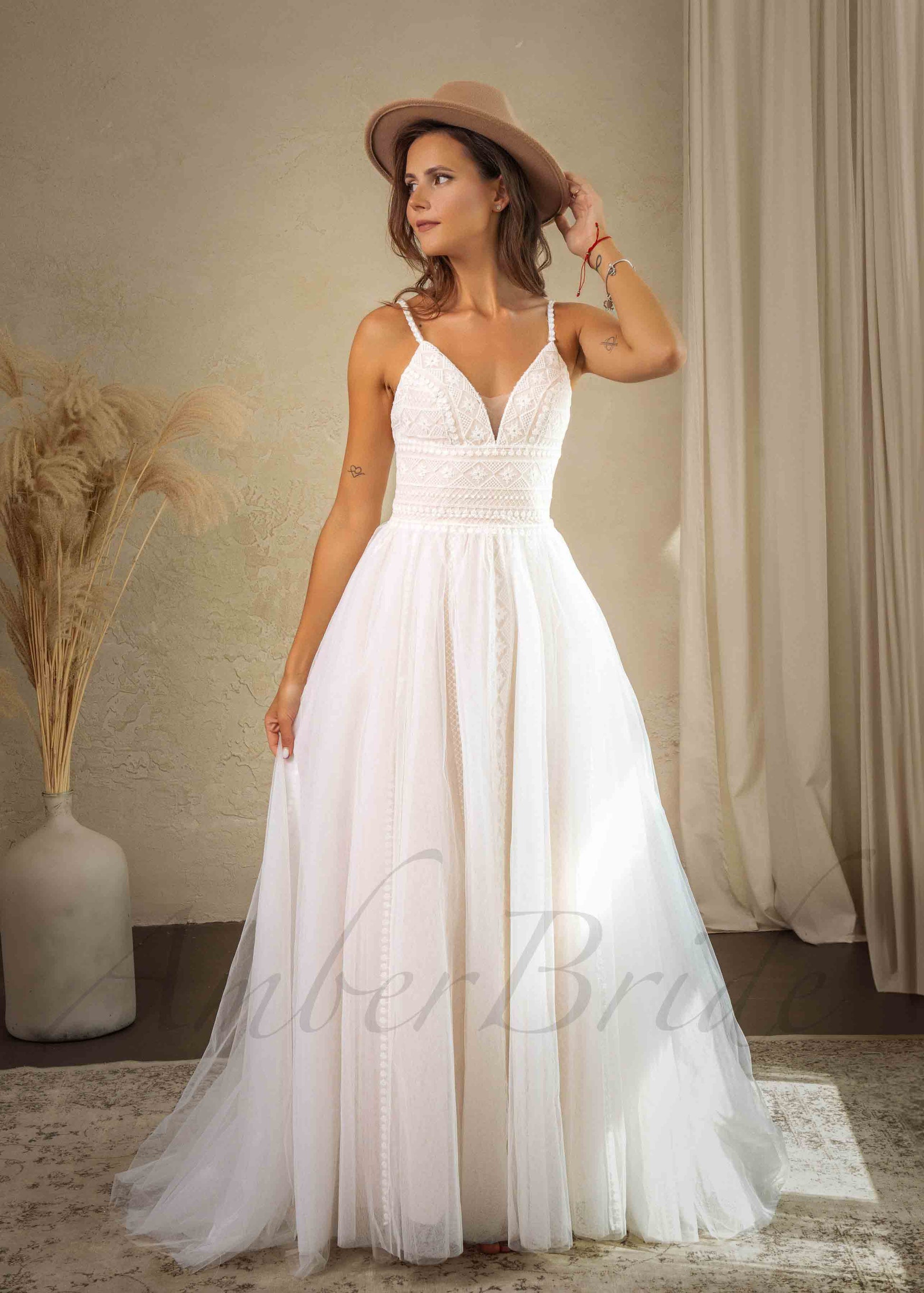 boho wedding dresses 2024 Boho Wedding Dress 2024 Spaghetti Straps, V-Neck, Satin A-Line Gown With Train Custom Sizing Available Boho Beach Wedding Dress
