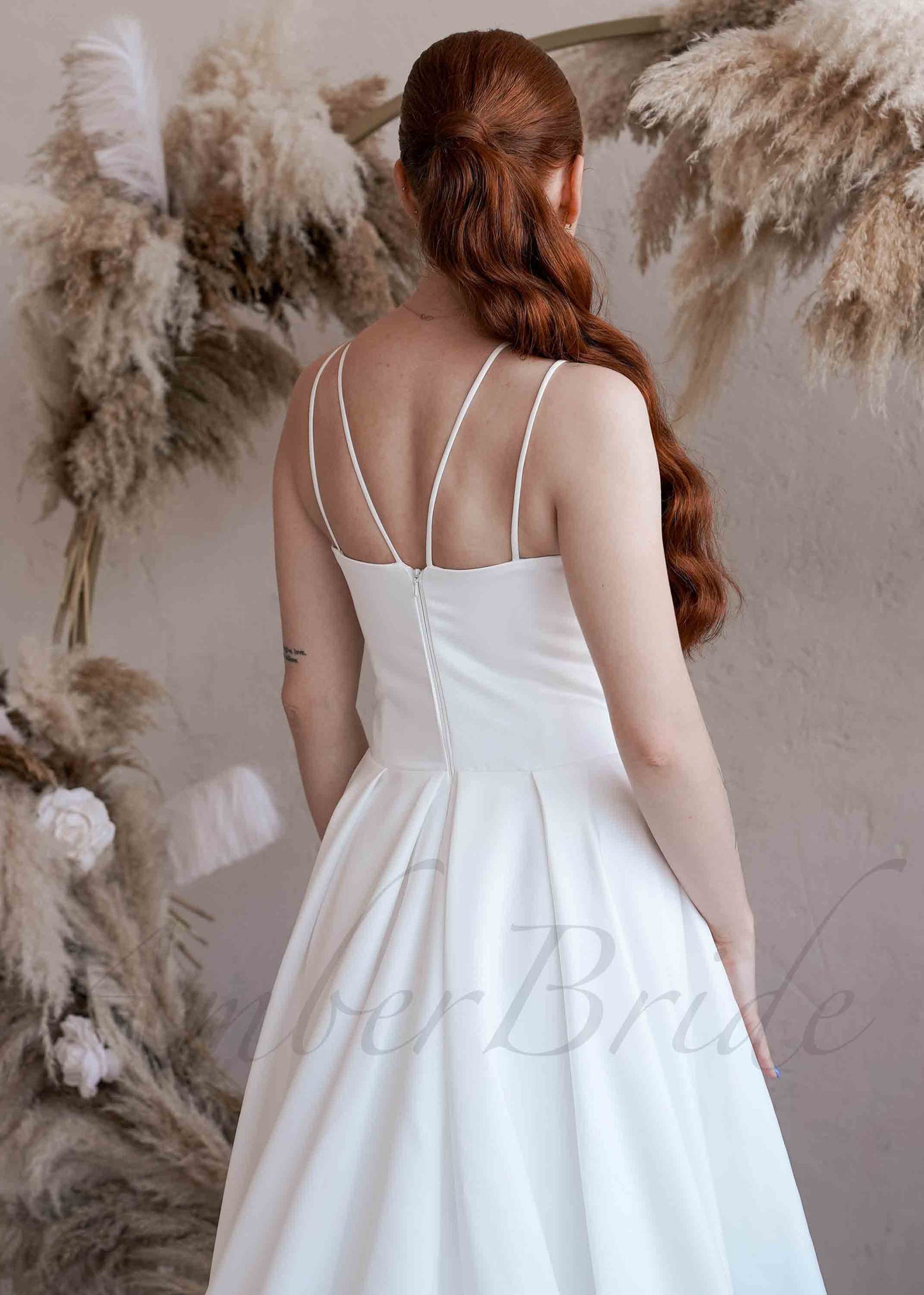 Simple A Line Satin Wedding Dress with Spaghetti Straps and V Neck