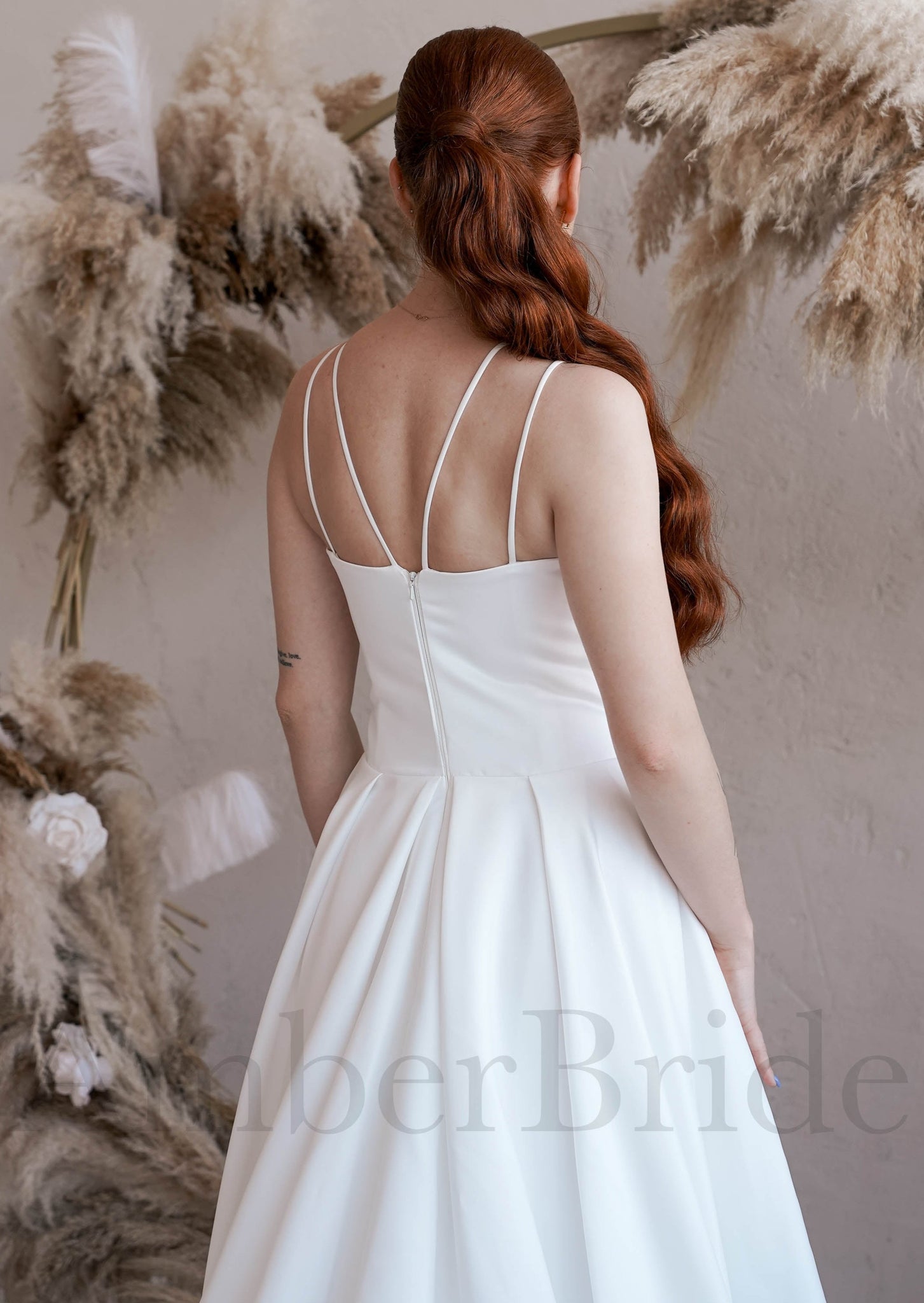Simple A Line Satin Wedding Dress with Spaghetti Straps and V Neck