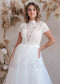 Boho A-Line Tulle Wedding Dress with Lace Top and Short Sleeves