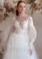 Rustic Floral Top Wedding Dress with Illusion Design and Long Puffy Sleeves