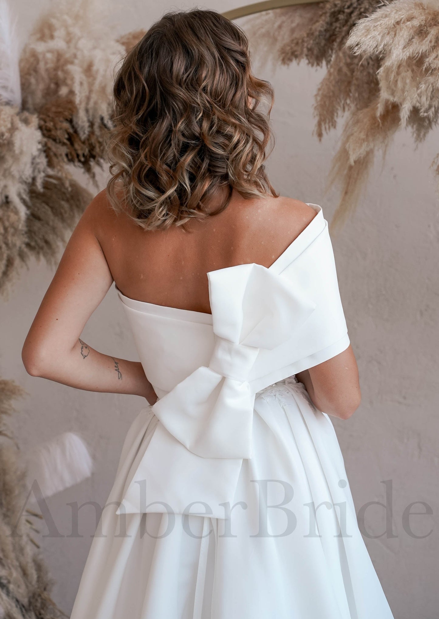 Unique Two Piece A Line Dress with One Shoulder Strapless Look and Bow Back Detail