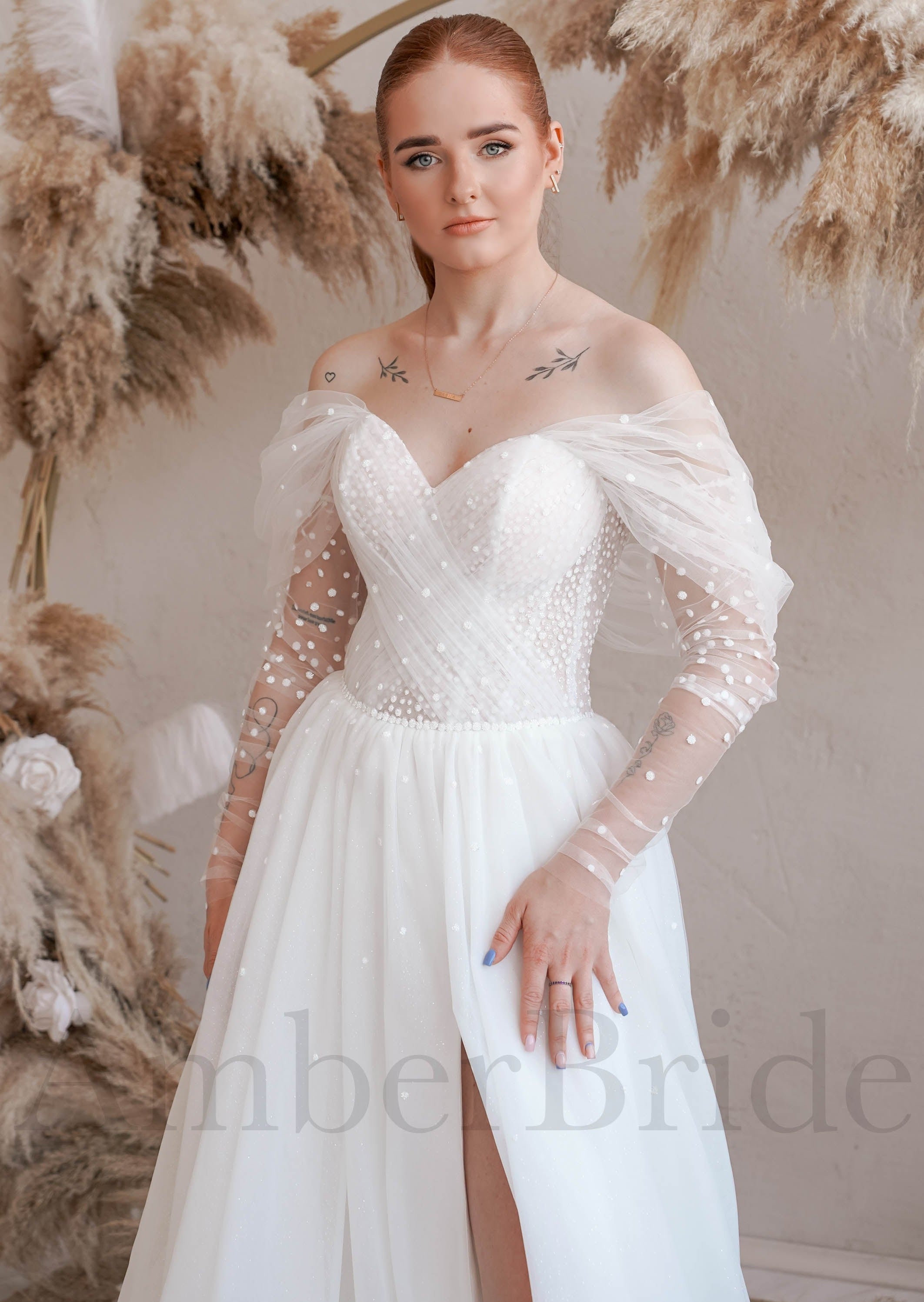 Polka dot wedding dress with sleeves best sale