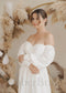 Elegant A-Line Satin Wedding Dress with Off Shoulder Long Puffy Sleeves