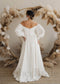 Elegant A-Line Satin Wedding Dress with Off Shoulder Long Puffy Sleeves