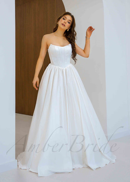 Strapless Ball Gown Satin Wedding Dress with Basque Waistline