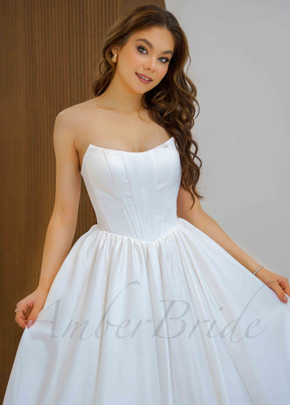 Strapless Ball Gown Satin Wedding Dress with Basque Waistline