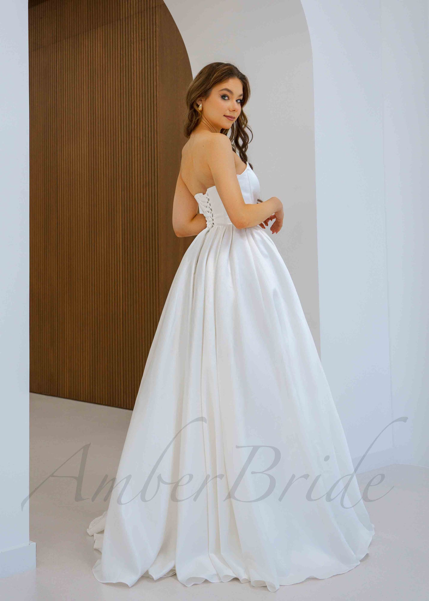 Strapless Ball Gown Satin Wedding Dress with Basque Waistline