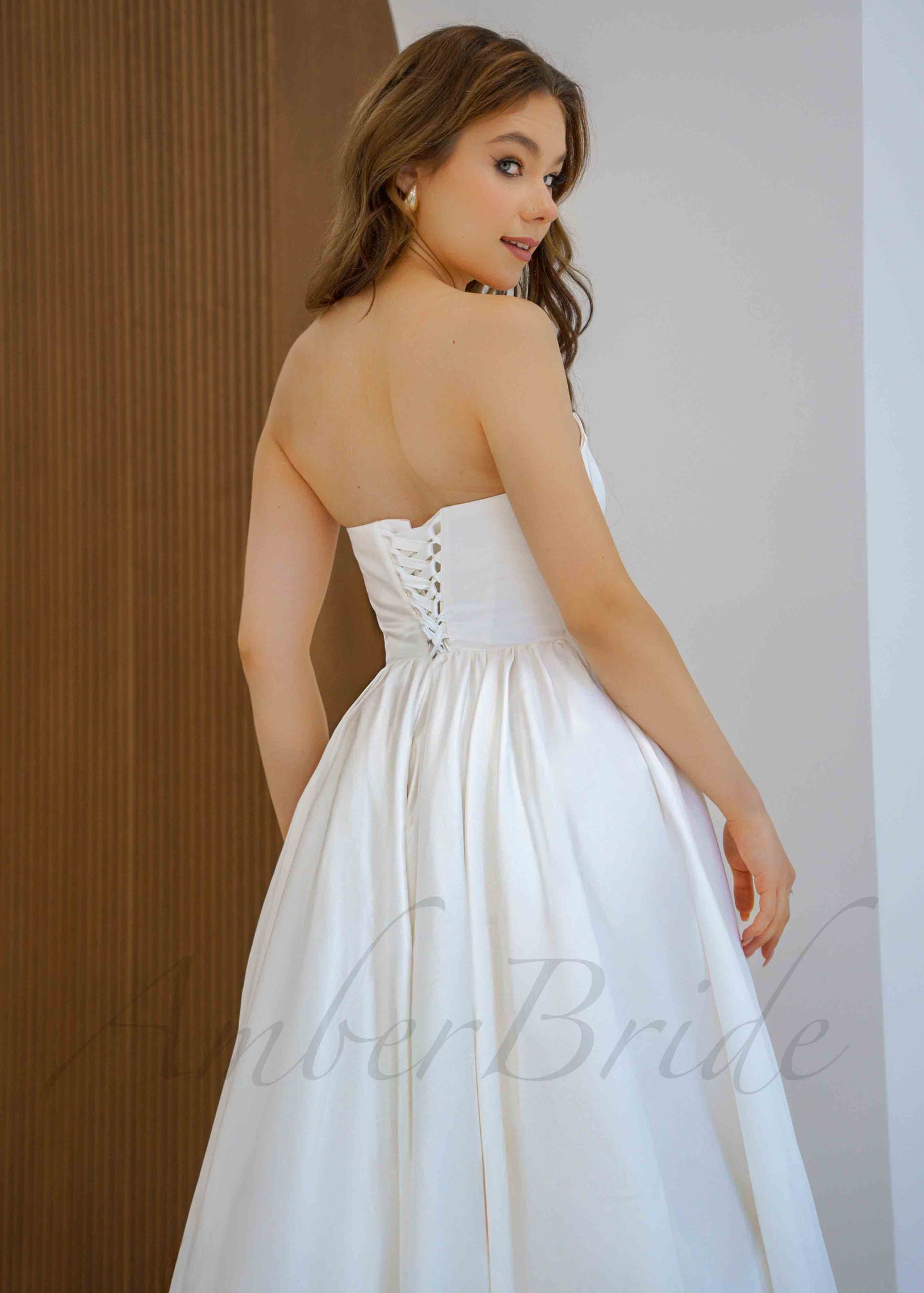 Strapless Ball Gown Satin Wedding Dress with Basque Waistline