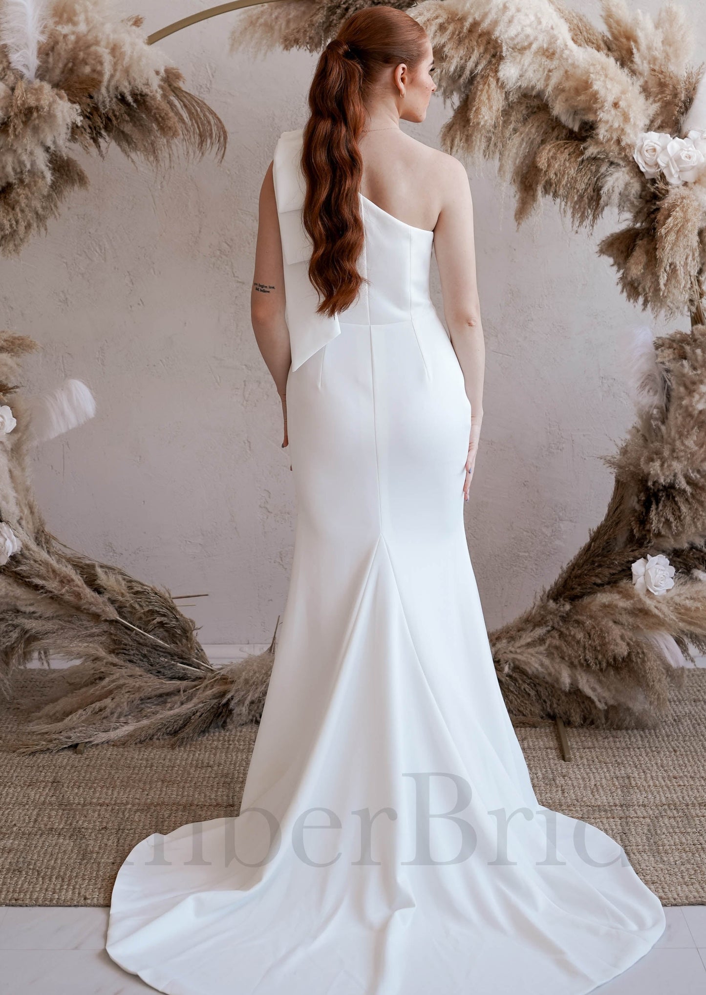 Unique Satin Mermaid Wedding Dress with One Shoulder Bow