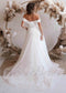 Exclusive Off Shoulder Glittery Wedding Dress with Floral Design and Corset