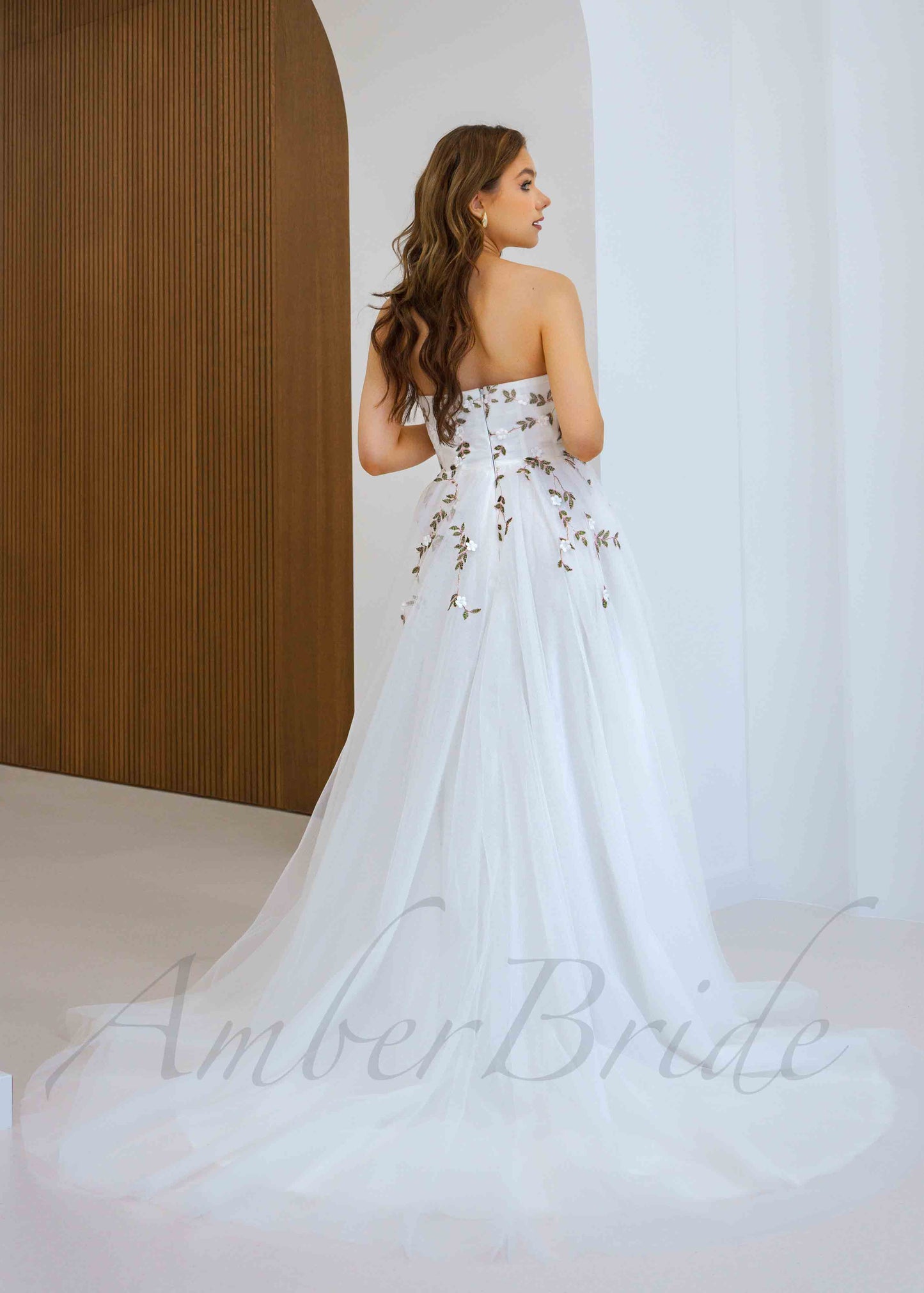 Strapless Floral Tulle Wedding Dress with Sweetheart Neckline