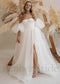 Elegant A Line Organza Wedding Dress with Off Shoulder Sweetheart Design and Puffed Sleeves