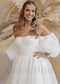 Elegant A Line Organza Wedding Dress with Off Shoulder Sweetheart Design and Puffed Sleeves