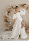 Exclusive A-Line Satin Wedding Dress with High Slit and Strapless Design