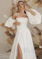 Exclusive A-Line Satin Wedding Dress with High Slit and Strapless Design