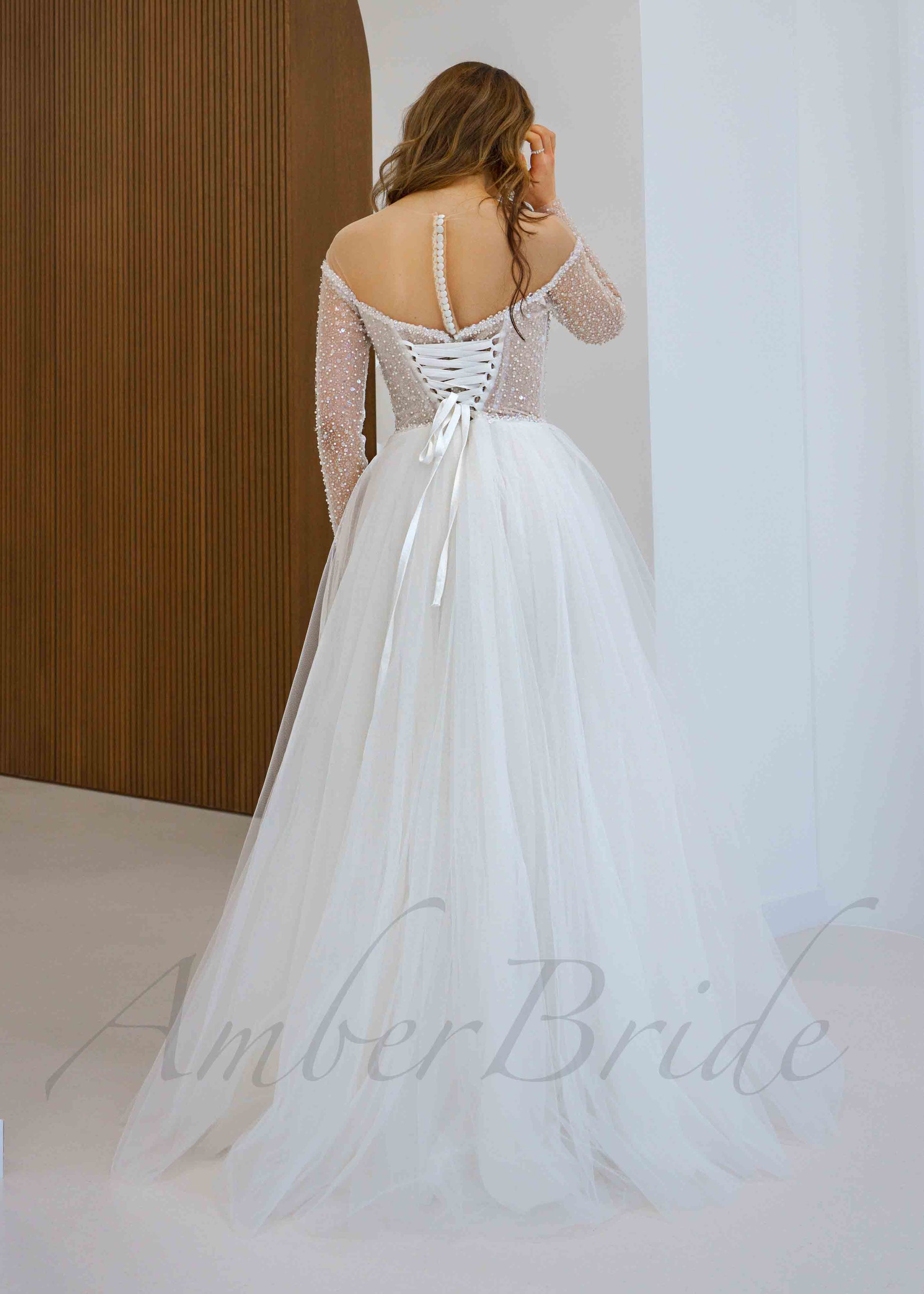 fairytale wedding princess long sleeve princess wedding dresses Lace Ballgown Bridal Dress with Long Sleeves and Sweetheart Neck