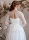 Boho A Line Wedding Dress with Long Puffy Sleeves and Artificial Pearls