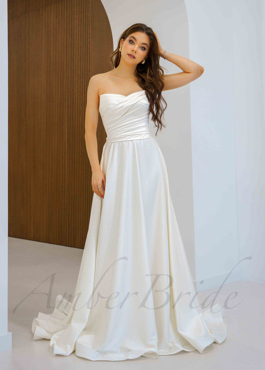 Classic A Line Satin Wedding Dress with Strapless Design and Corset