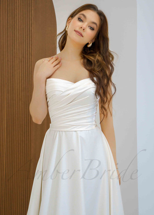 Classic A Line Satin Wedding Dress with Strapless Design and Corset