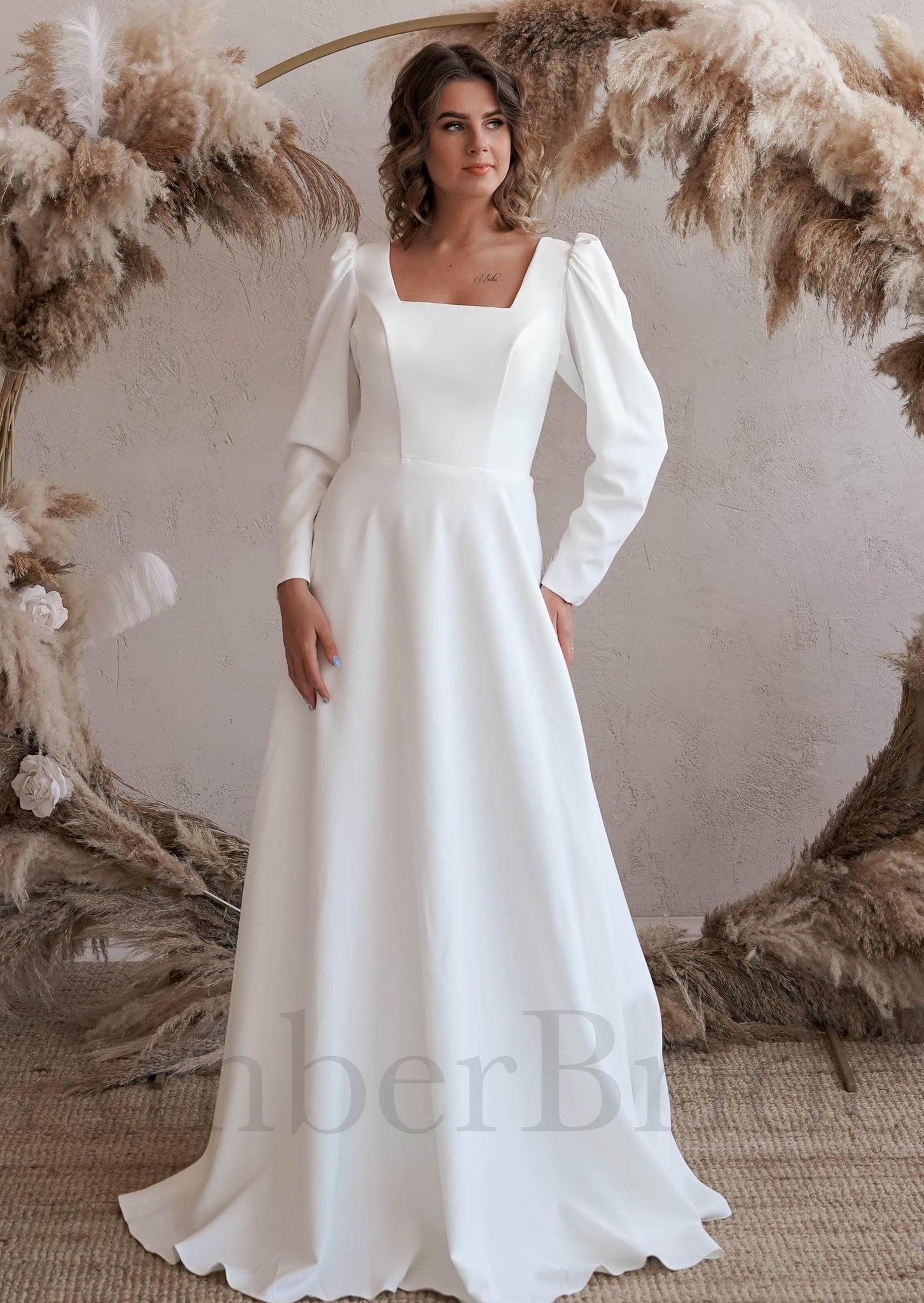 Simple Wedding Dress With Train Chiffon Halter Long Sleeves Lace A Line Bridal  Dresses - ShopperBoard