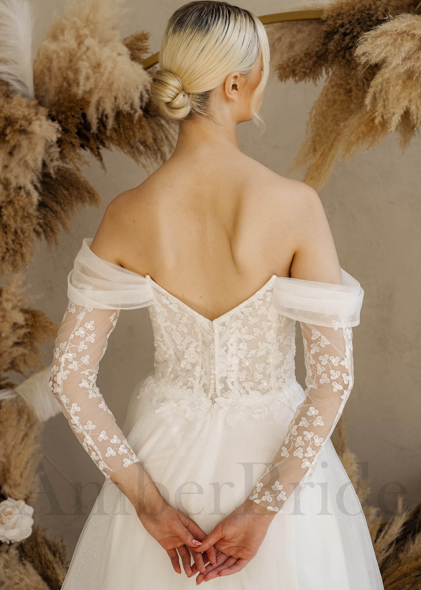 Rustic A Line Off Shoulder Wedding Dress with Detachable Sleeves