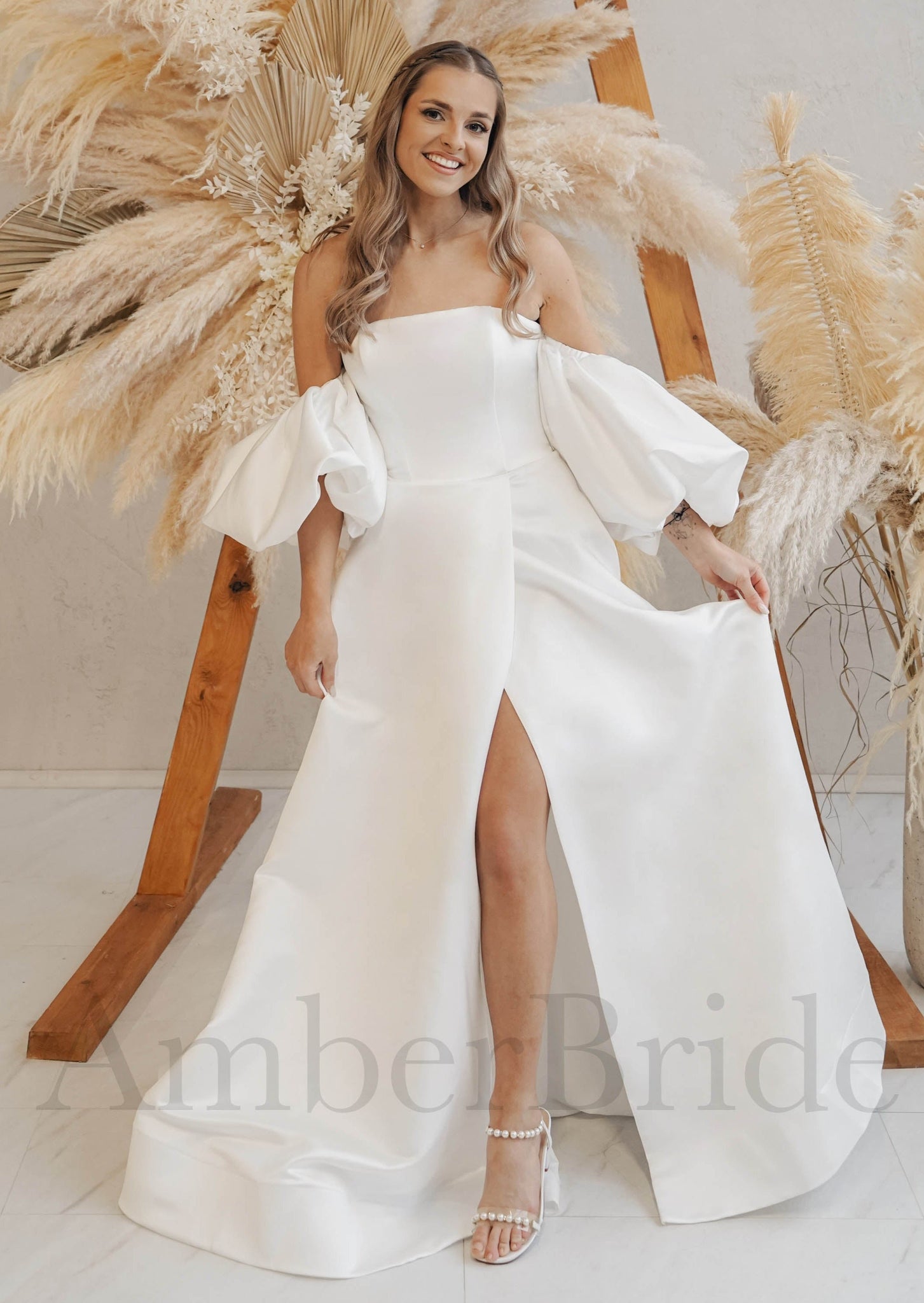Minimalist A-Line Satin Wedding Dress with Strapless Corset Bodice
