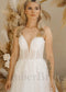 Boho A Line Tulle Wedding Dress with Spaghetti Straps and Deep V-Neck