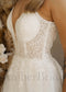 Boho A Line Tulle Wedding Dress with Spaghetti Straps and Deep V-Neck