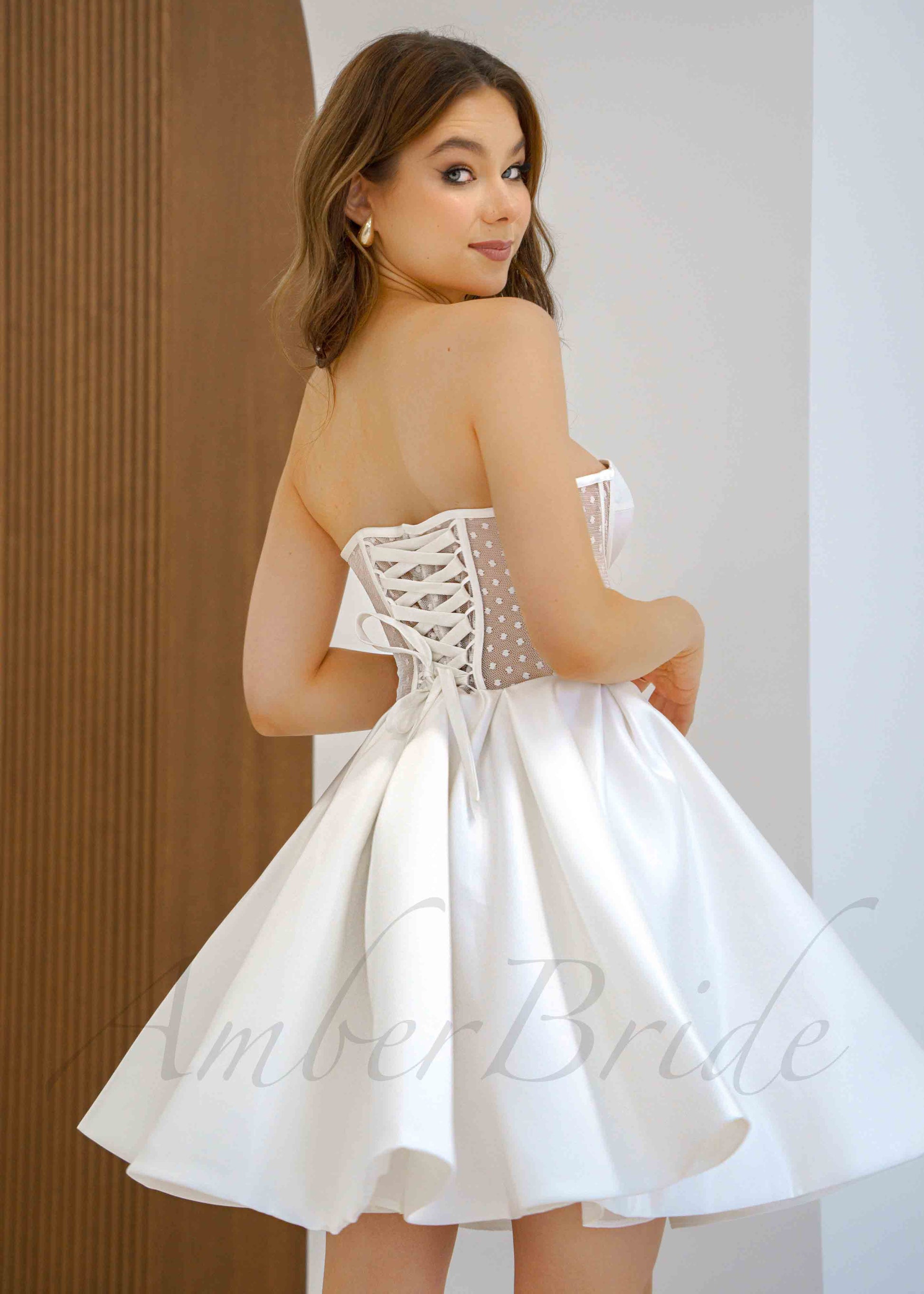 short wedding dress with bolero JERICA / Short Sleeves Lace Bolero with Sparkling Appliques