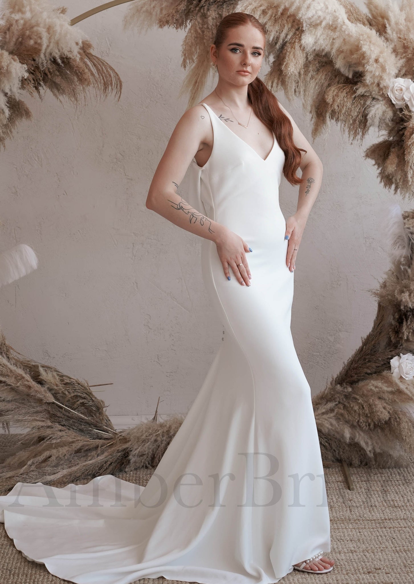 Simple Satin Mermaid Wedding Dress with V-Neck, Spaghetti Straps and Low Back