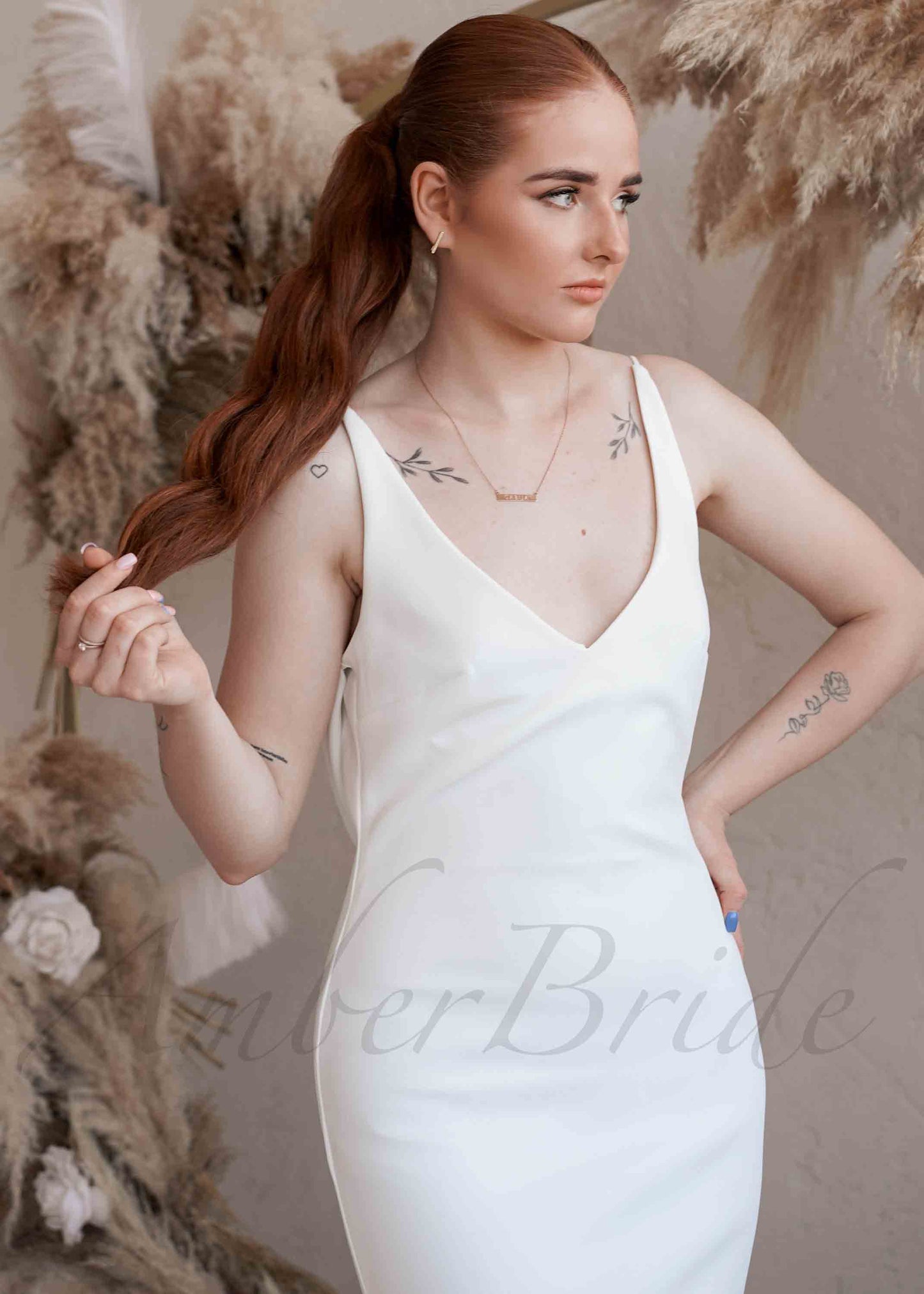 Simple Satin Mermaid Wedding Dress with V-Neck, Spaghetti Straps and Low Back