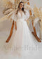 Boho A Line Tulle Wedding Dress with Cape Sleeves and Deep V Lace Top