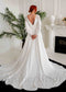 Boho A Line Satin Wedding Dress with Bishop Sleeves and Deep V-Neck