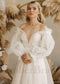 Rustic A Line Floral Wedding Dress with Feathers and Detachable Sleeves