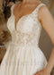 Rustic A Line Wedding dress with Lace Flowers and Satin Skirt