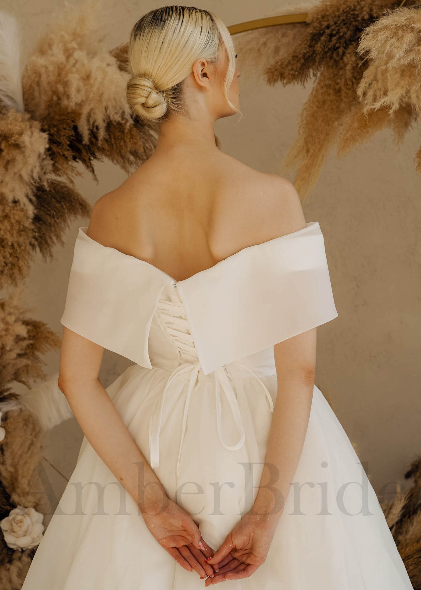 Simple Ball Gown Organza Wedding Dress with Off Shoulder Design