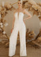 Simple Satin Bridal Jumpsuit with Strapless Deep-V Neck and Corset