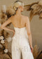 Simple Satin Bridal Jumpsuit with Strapless Deep-V Neck and Corset