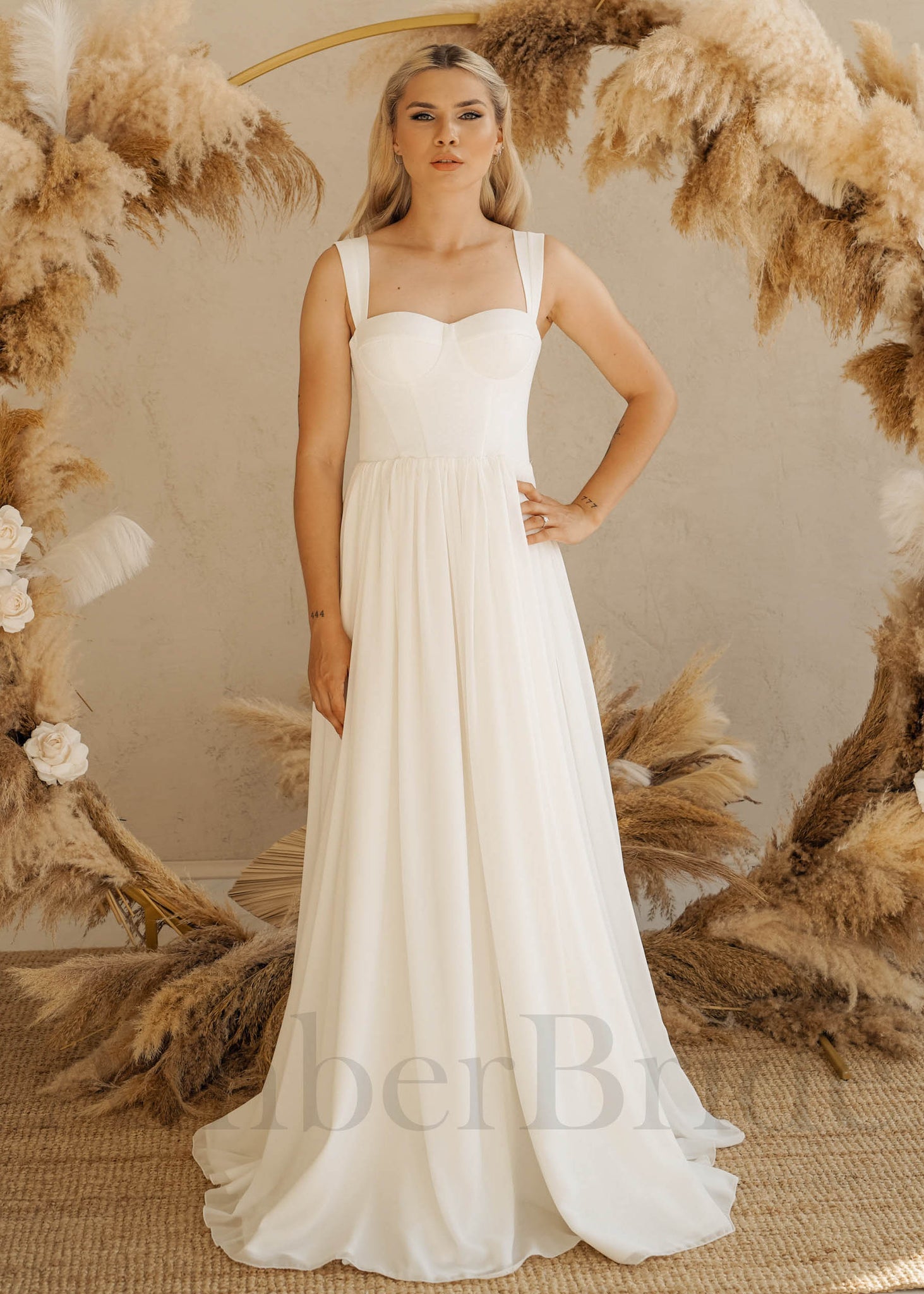 Minimalist A Line Chiffon Wedding Dress with Corset and Sweetheart Neckline