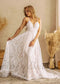 Boho Spaghetti Strap A-Line Wedding Dress with Floral Details and Detachable Jacket