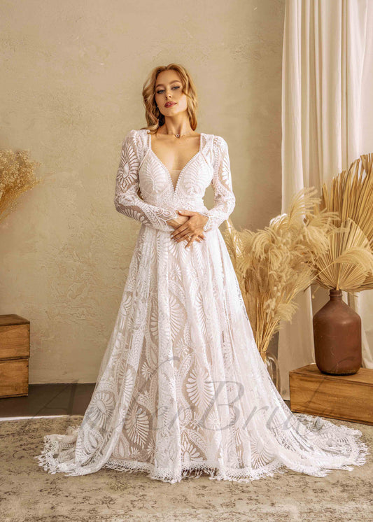 STOCK SELL-OUT: Boho Spaghetti Strap A-Line Wedding Dress with Detachable Jacket