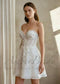 Short Floral Strapless Wedding Reception Dress with Sheath Silhouette