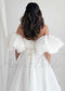 Elegant A Line Organza Wedding Dress with Strapless Design and Puffed Sleeves