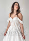 Modern Satin A Line Wedding Dress with Off Shoulder Sleeve
