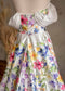 Colorful Floral Satin Wedding Dress with Detachable Off Shoulder Sleeve